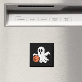 Spooky Ghost Playing Basketball Retro Halloween Co Magnet (In Situ (Geschirrspüler))