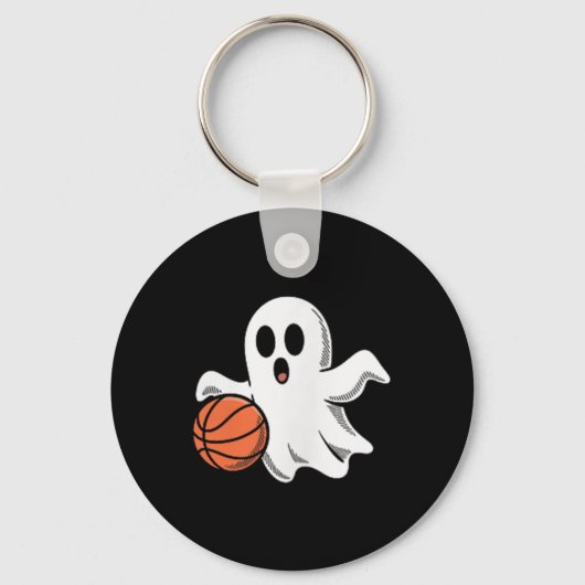 Spooky Ghost Playing Basketball Retro Halloween Co Schlüsselanhänger (Vorderseite)
