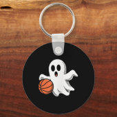 Spooky Ghost Playing Basketball Retro Halloween Co Schlüsselanhänger (Vorderseite)