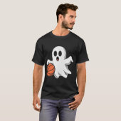 Spooky Ghost Playing Basketball Retro Halloween Co T-Shirt (Vorne ganz)