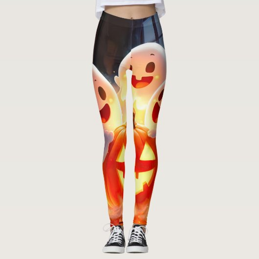 Spooky Ghost Pumpkin Party Glow Leggings (Vorderseite)