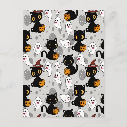 Spooky Ghost Pumpkin Paws Feiertagspostkarte (Vorderseite)
