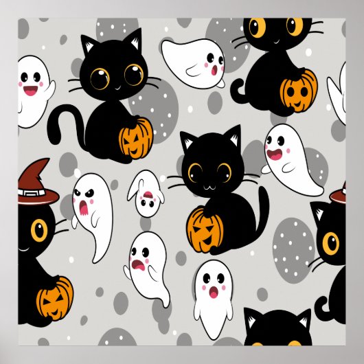 Spooky Ghost Pumpkin Paws Poster (Vorne)