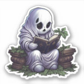Spooky Ghost Reading Ein Buch Funny Bookworading Aufkleber (Vorderseite)