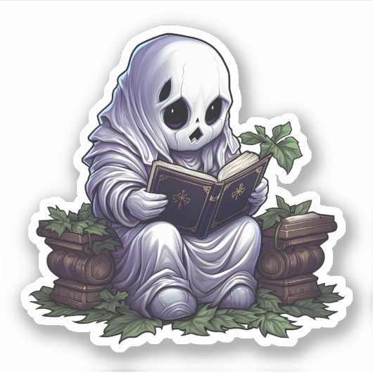 Spooky Ghost Reading Ein Buch Funny Bookworading Aufkleber (Vorderseite)