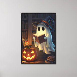 Spooky Ghost Reading in der Bibliothek Leinwanddruck