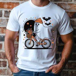 Spooky Ghost Riding Bicycle Modernes Halloween Tri-Blend Shirt