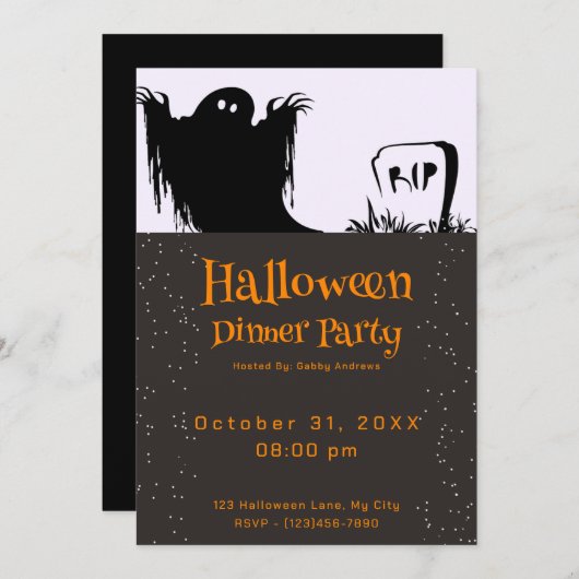 Spooky Ghost RIP Grave Halloween Abendessen Party Einladung (Vorne/Hinten)