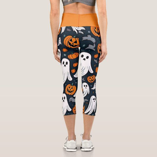 Spooky Ghost und Pumpkin Halloween Capri Leggings (Rückseite)