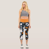 Spooky Ghost und Pumpkin Halloween Capri Leggings (Vorderseite)