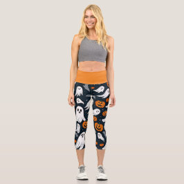 Spooky Ghost und Pumpkin Halloween Capri Leggings