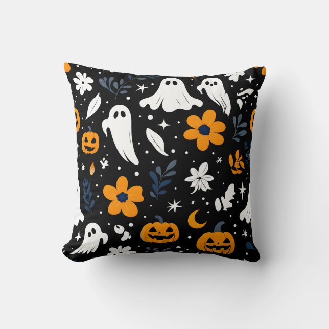 Spooky Ghost und Pumpkin Halloween Kissen (Vorderseite)
