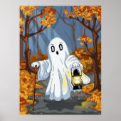 Spooky Ghost with Lantern in Autumn Forest Poster (Vorne)