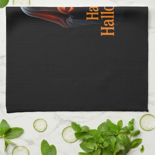 Spooky Ghost with Pumpkin – Happy Halloween Geschirrtuch (Gefaltet)