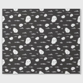 Spooky Ghosts and Clouds Black Wrapping Paper Geschenkpapier (Flach)