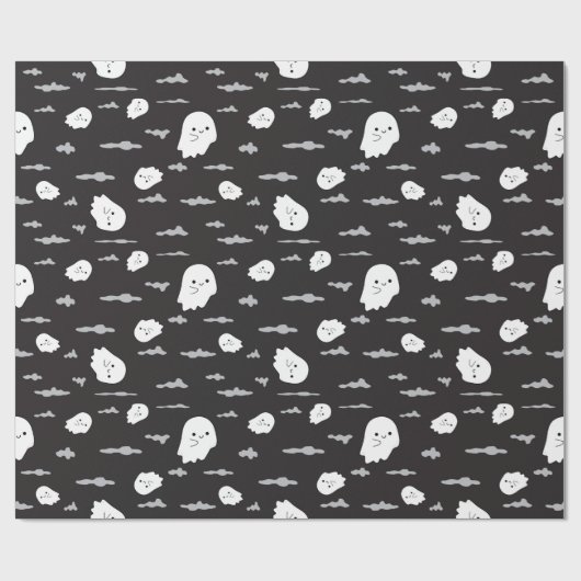 Spooky Ghosts and Clouds Black Wrapping Paper Geschenkpapier (Flach)