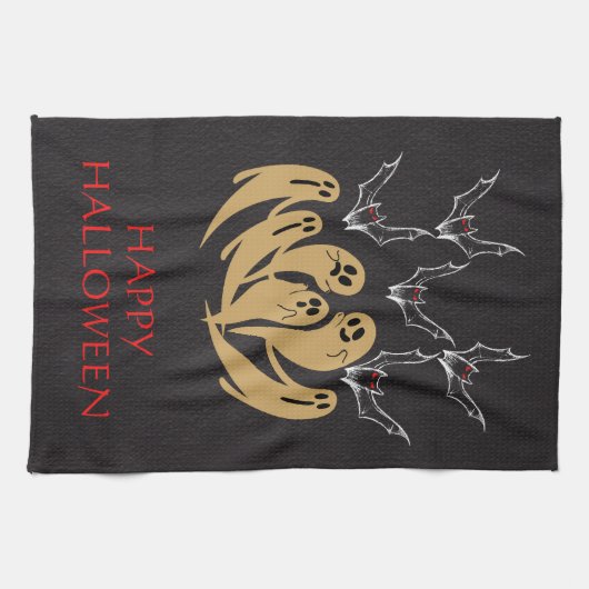 Spooky Ghosts & Bats Halloween Custom Geschirrtuch (Horizontal)