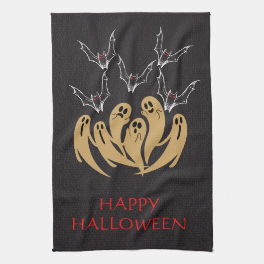 Spooky Ghosts & Bats Halloween Custom Geschirrtuch (Vertikal)