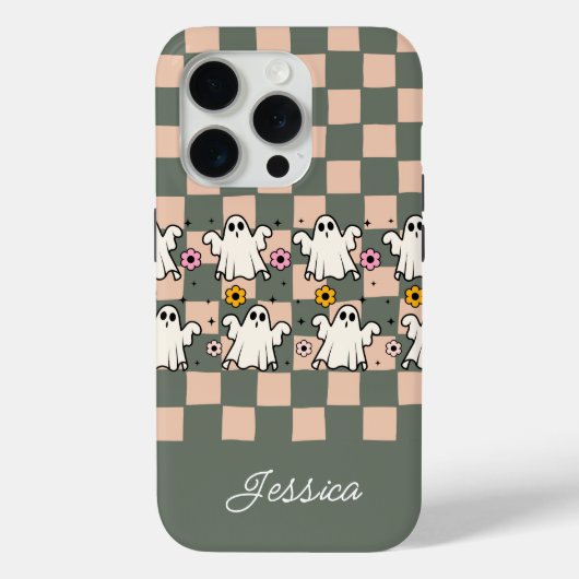 Spooky Ghosts Floral Schachbrett Grid Case-Mate iPhone Hülle (Rückseite)
