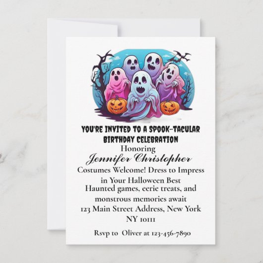 Spooky Ghosts pumpbats Halloween Geburtstag Einladung (Vorderseite)