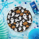 Spooky Ghosts Pumpkins Black Halloween Paper Plate Pappteller (Party)