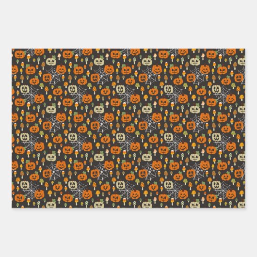 Spooky Ghosts Pumpkins Skulls Halloween Patterns Geschenkpapier Set (Vorderseite 2)