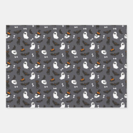 Spooky Ghosts Pumpkins Skulls Halloween Patterns Geschenkpapier Set
