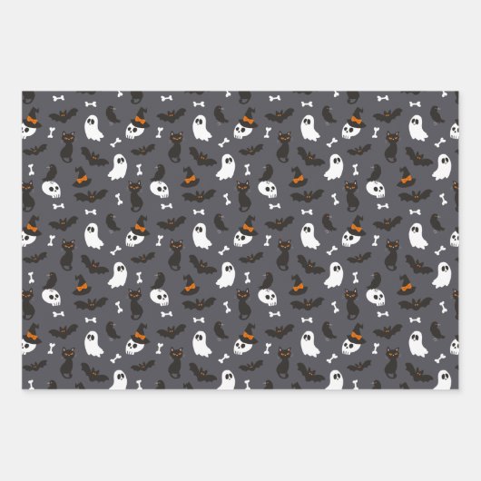 Spooky Ghosts Pumpkins Skulls Halloween Patterns Geschenkpapier Set (Vorderseite)