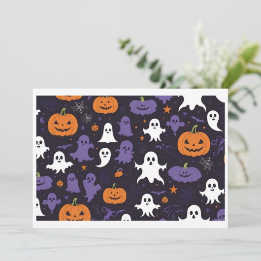 Spooky Ghosts, Pumpkins & Skulls Halloween Wrappi Einladung (Stehend Vorderseite)
