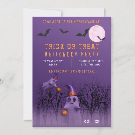 Spooky Ghosts Trick oder Treat Halloween-Party Einladung (Vorderseite)