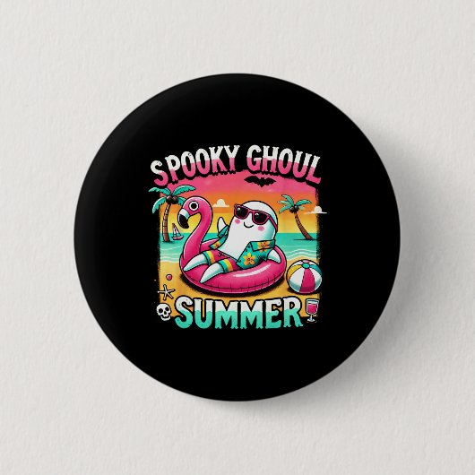 Spooky Ghoul Summer Niedlich Ghost Flamingo Summer Button (Vorderseite)