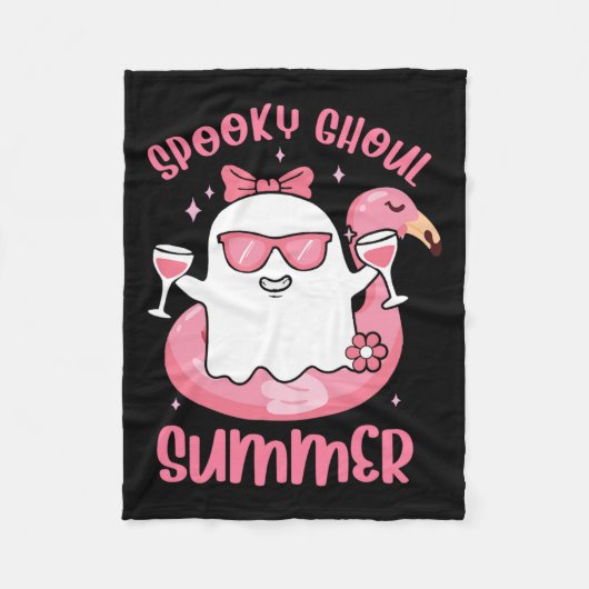Spooky Ghoul Summer Niedlich Ghost Flamingo Summer Fleecedecke (Vorderseite)