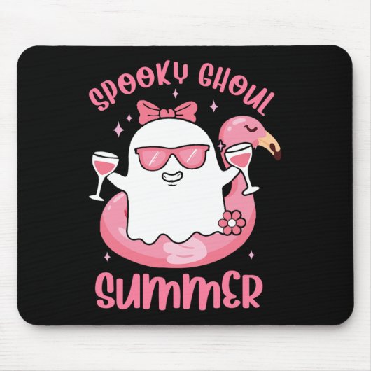 Spooky Ghoul Summer Niedlich Ghost Flamingo Summer Mousepad (Vorne)