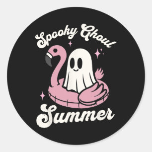 Spooky Ghoul Summer Niedlich Ghost Flamingo Summer Runder Aufkleber