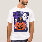 Spooky Girl and Pumpkin Ghost Pot Halloween T-Shir T-Shirt (Vorderseite)