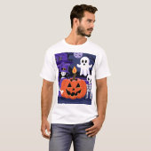 Spooky Girl and Pumpkin Ghost Pot Halloween T-Shir T-Shirt (Vorne ganz)