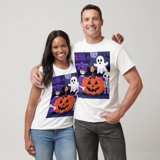 Spooky Girl and Pumpkin Ghost Pot Halloween T-Shir T-Shirt (Unisex)