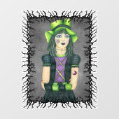 Spooky Girl Green Hat gegrillt schwarzen Branch Fr Fensteraufkleber (Blatt)