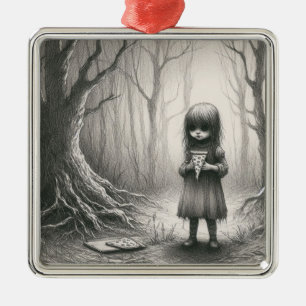 Spooky Girl mit Pizza Horror Creepy Illustration Ornament Aus Metall