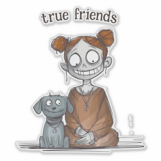 Spooky Girl und ihr Hundefreund Aufkleber (Vorderseite)