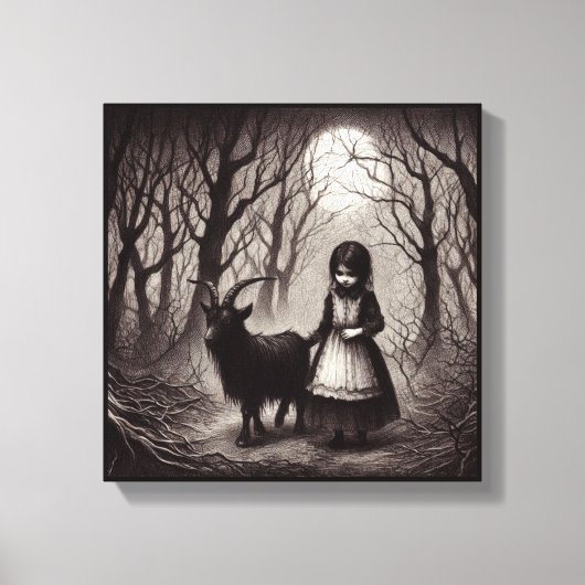 Spooky Girl with Goat Black Phillip Spuk Forest Leinwanddruck (Vorderseite)