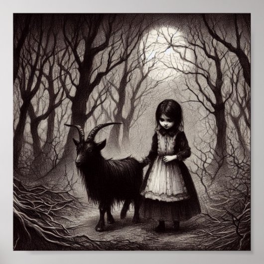 Spooky Girl with Goat Black Phillip Spuk Forest Poster (Vorne)
