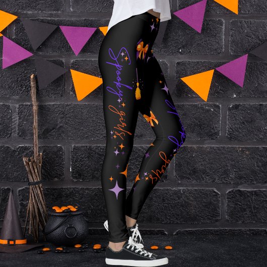 Spooky Girls Halloween Lila Orange & Black Leggings
