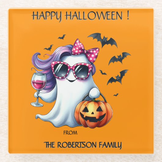 Spooky Girly Ghost Halloween Glasuntersetzer (Vorderseite)