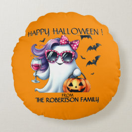 Spooky Girly Ghost Halloween  Rundes Kissen