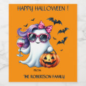 Spooky Girly Ghost Halloween  Weinetikett (Einzelnes Label)