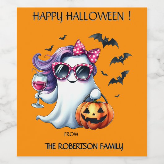 Spooky Girly Ghost Halloween Weinetikett (Einzelnes Label)