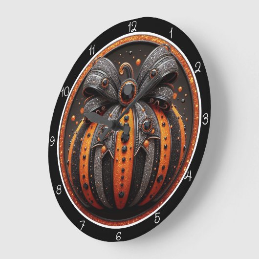 Spooky Glitter Bow Pumpkin Große Wanduhr (Winkel)