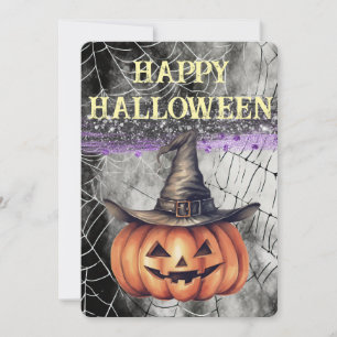 Spooky Glitzer glücklich Halloween Hexenhut Pumpki Feiertagskarte