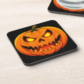 Spooky Glows Halloween Pumpkin Jack-O'-Lantern Getränkeuntersetzer (Linke Seite)